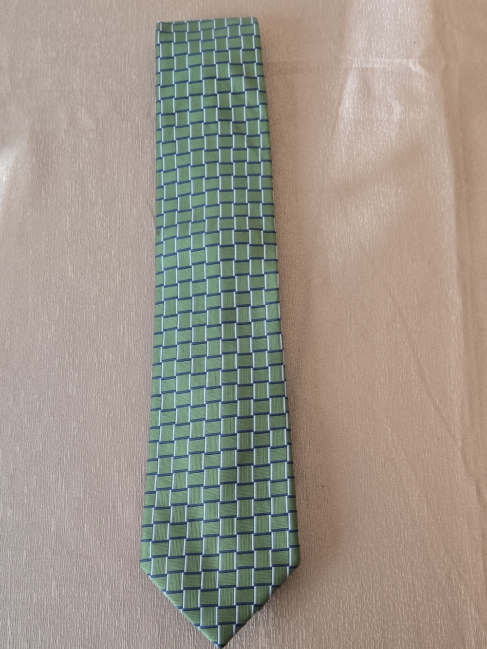 Jos. A. Bank Executive 100% Silk Green Blue Geometric Tie